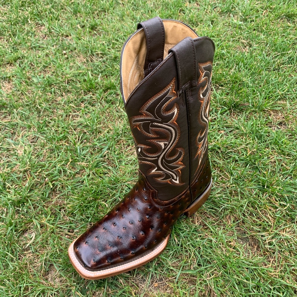 MENS Western Square toe ostrich print leather cowboy boots Bota Vaquera Avestruz - Picture 3 of 6